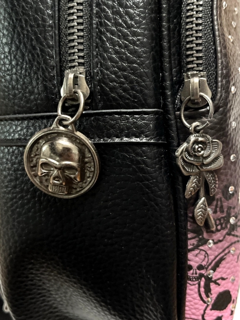 Ed Hardy Black and Pink Skull Mini Backpack with Stud Detailing - Picture 5 of 8